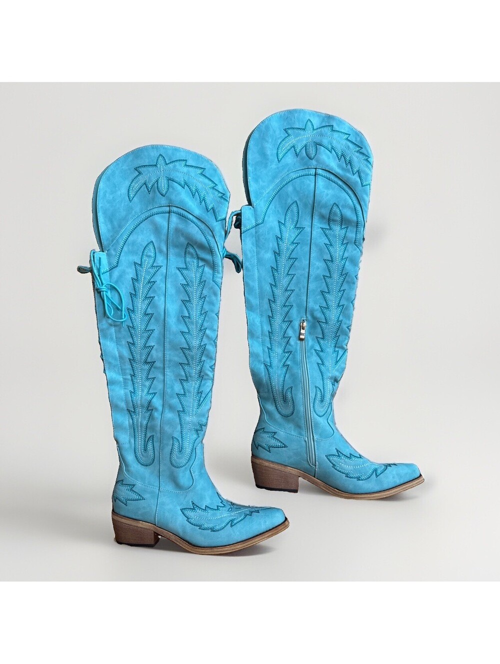 Turquoise Over The Knee Embroidered Cowgirl Boots Concert Festival Ladies 7